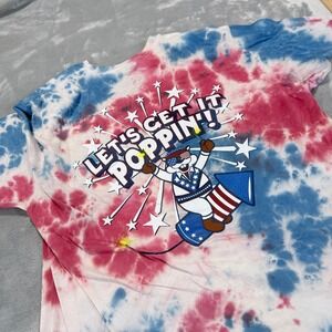 Buc-ees Mens 2XL Tie Dye Graphic T-Shirt Lets Get It Poppin Red White Blue Tee